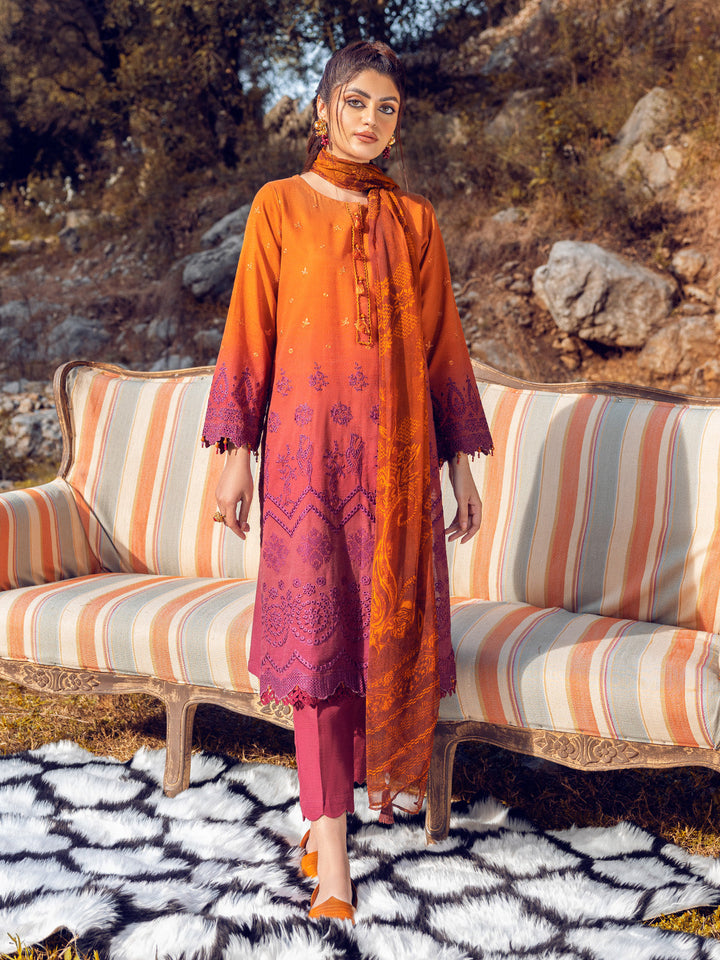 EWU22V12-25012 Unstitched Rust & Maroon Embroidered Khaddar 3 Piece