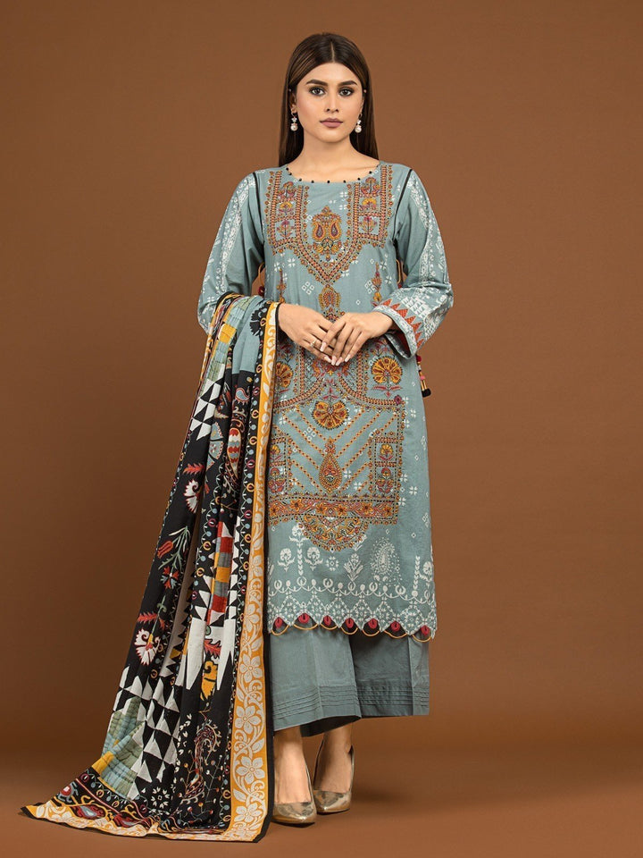 EWU22V13-24031 Unstitched Light Grey Embroidered Viscose 3 Piece