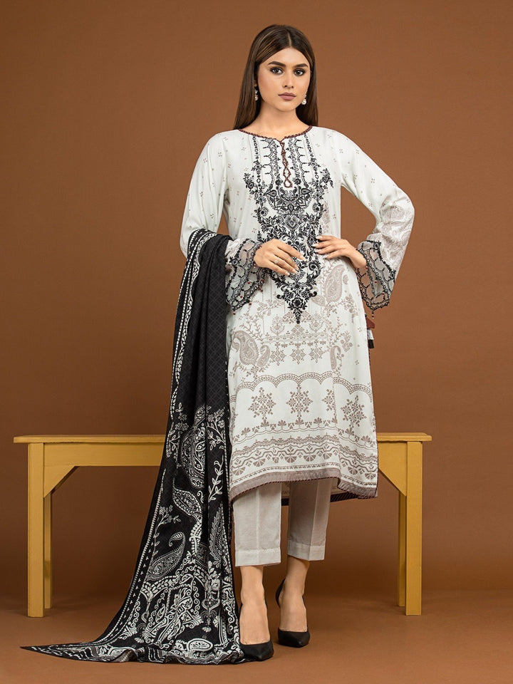 EWU22V13-24043SD Unstitched White Embroidered Viscose 2 Piece