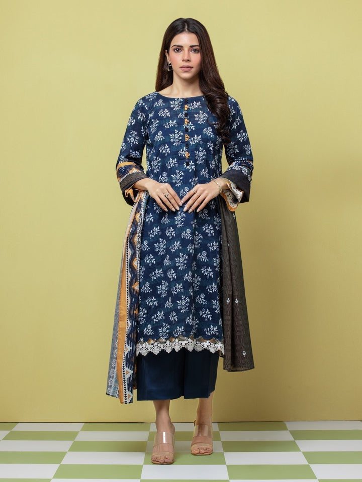 EWU23A1-26239 Unstitched Navy Blue Printed Lawn 3 Piece