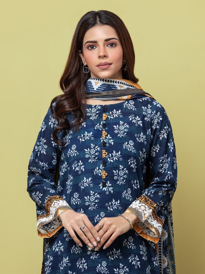 EWU23A1-26239 Unstitched Navy Blue Printed Lawn 3 Piece