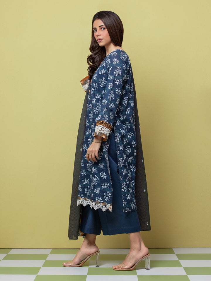EWU23A1-26239 Unstitched Navy Blue Printed Lawn 3 Piece