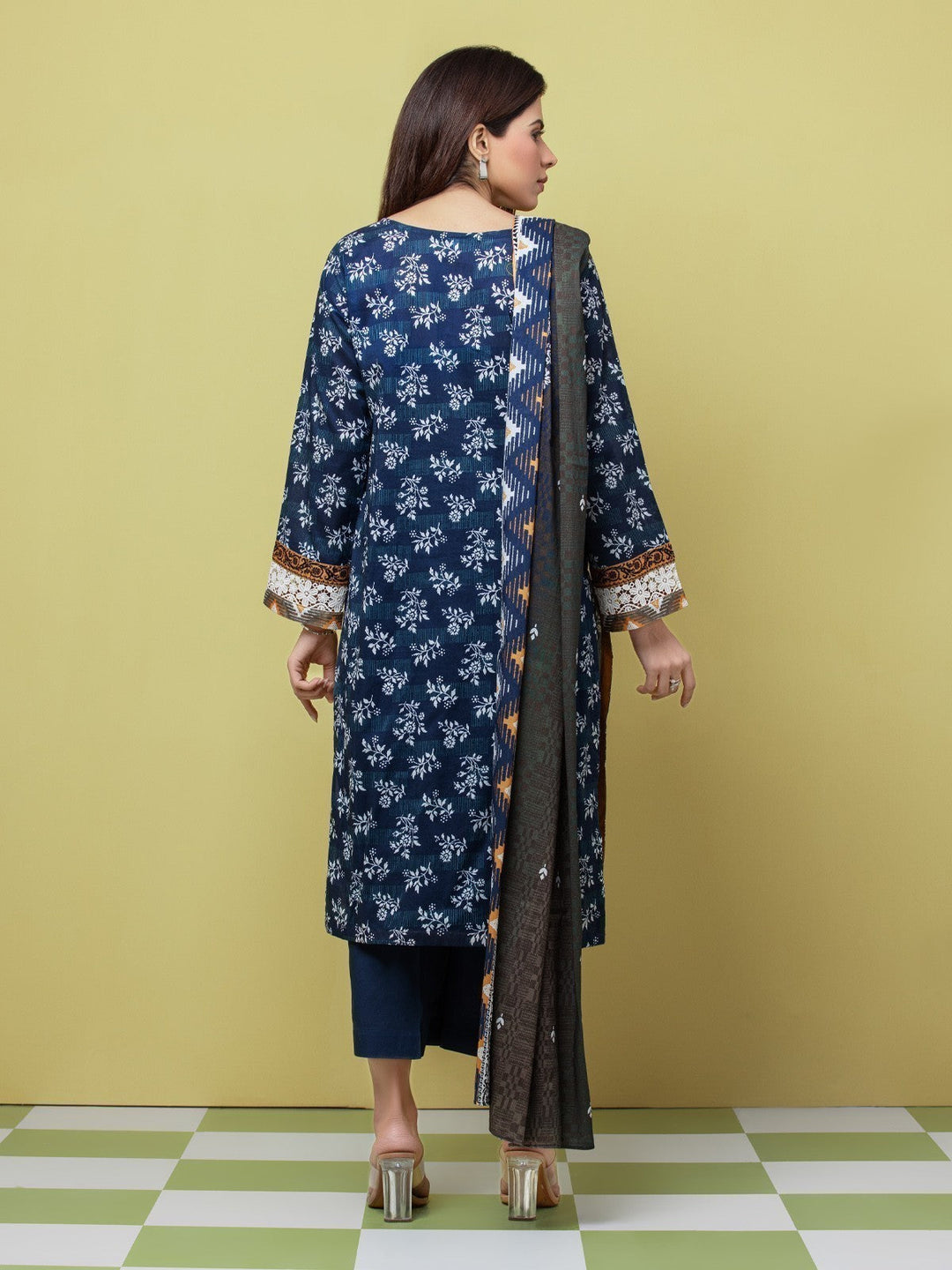 EWU23A1-26239 Unstitched Navy Blue Printed Lawn 3 Piece