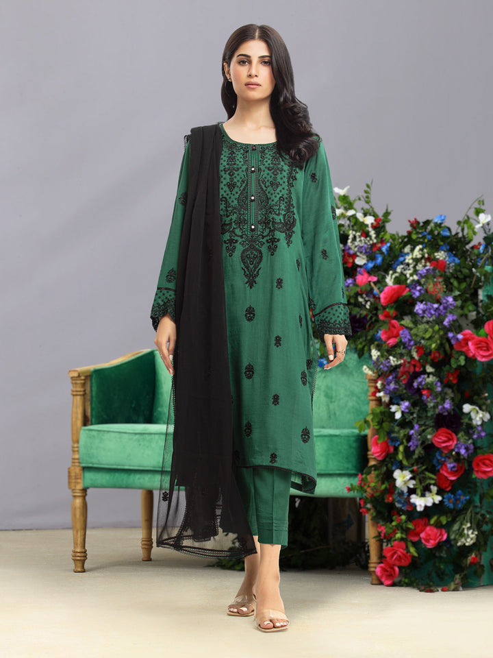 EWU23V16-26638-3P Unstitched Green Embroidered Raw Silk 3 Piece