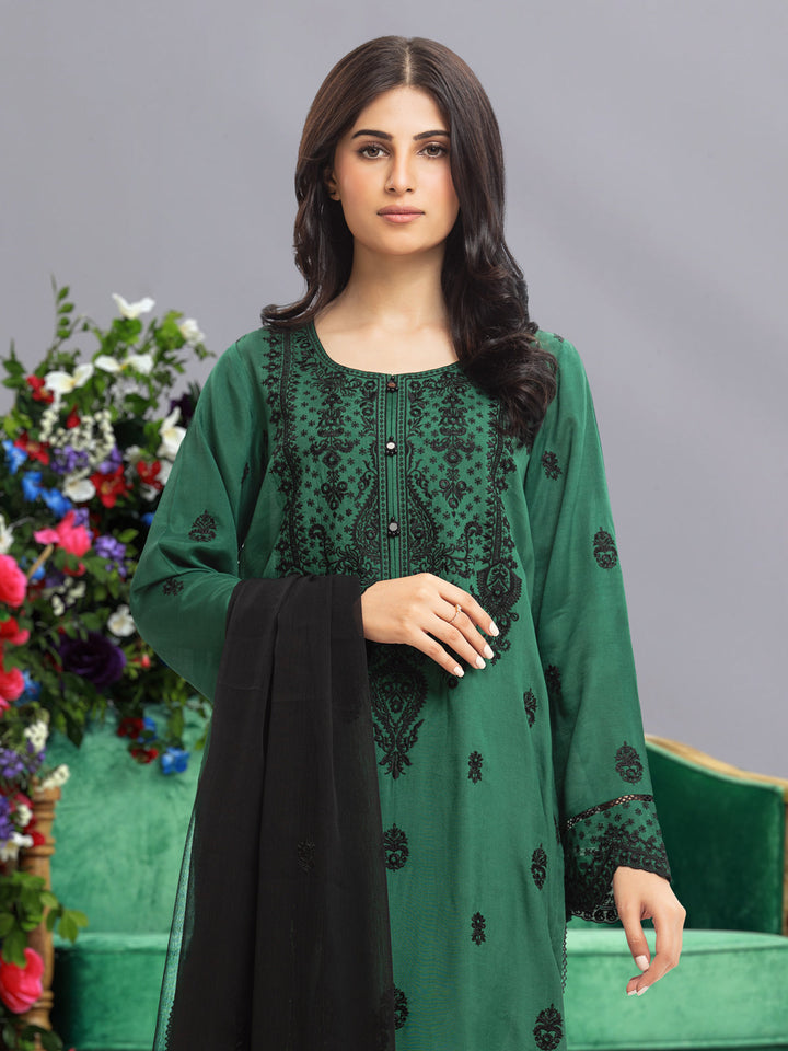 EWU23V16-26638-3P Unstitched Green Embroidered Raw Silk 3 Piece