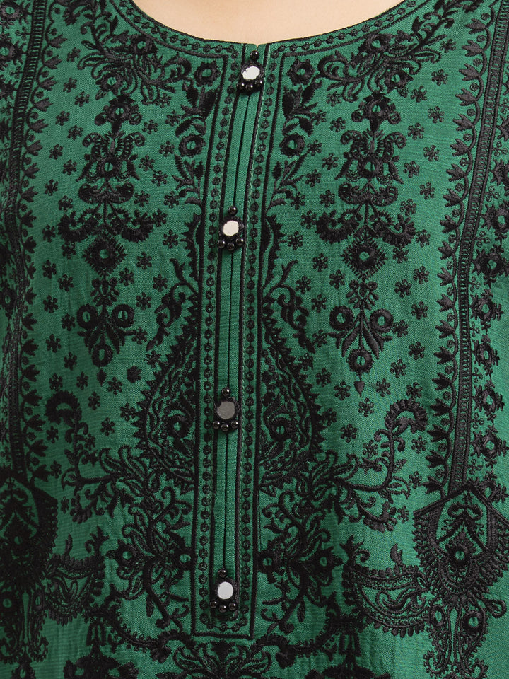 EWU23V16-26638-3P Unstitched Green Embroidered Raw Silk 3 Piece