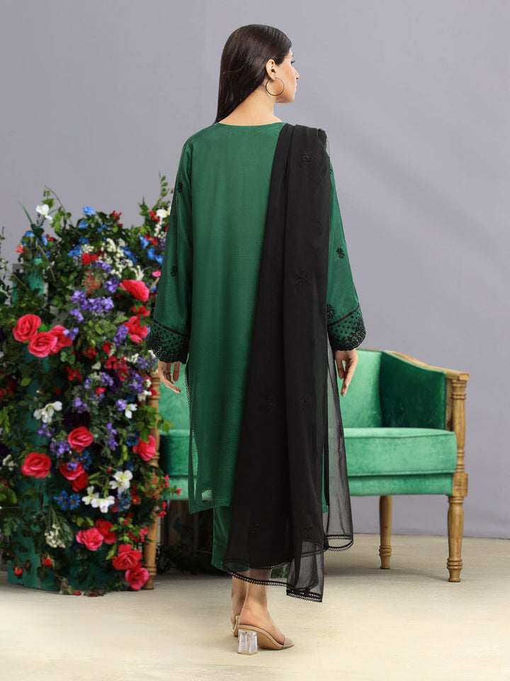 EWU23V16-26638-3P Unstitched Green Embroidered Raw Silk 3 Piece