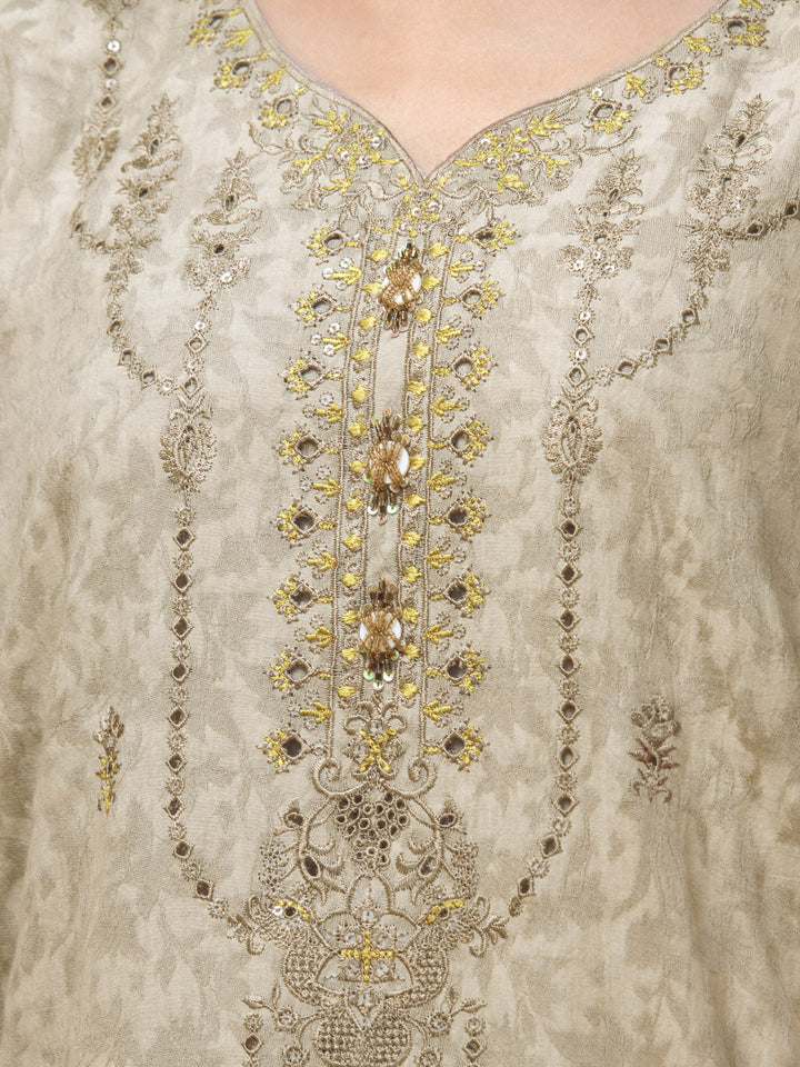 EWU23V7-26630-3P Unstitched Light Beige Embroidered Dobby 3 Piece
