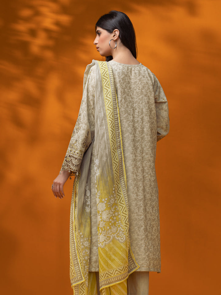EWU23V7-26630-3P Unstitched Light Beige Embroidered Dobby 3 Piece