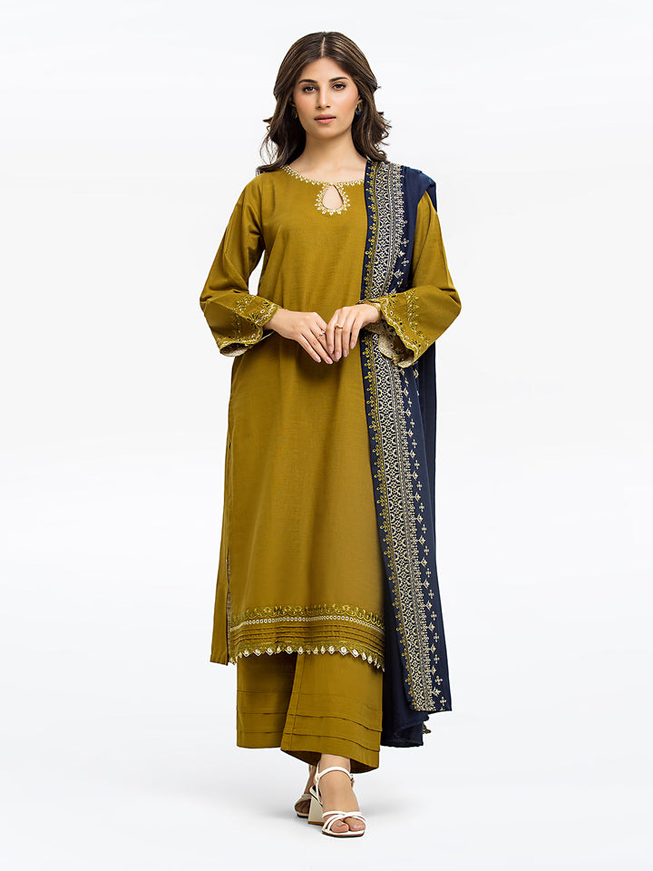 Pret 3Pc Embroidered Khaddar Suit - EWTKE23-68797-3P