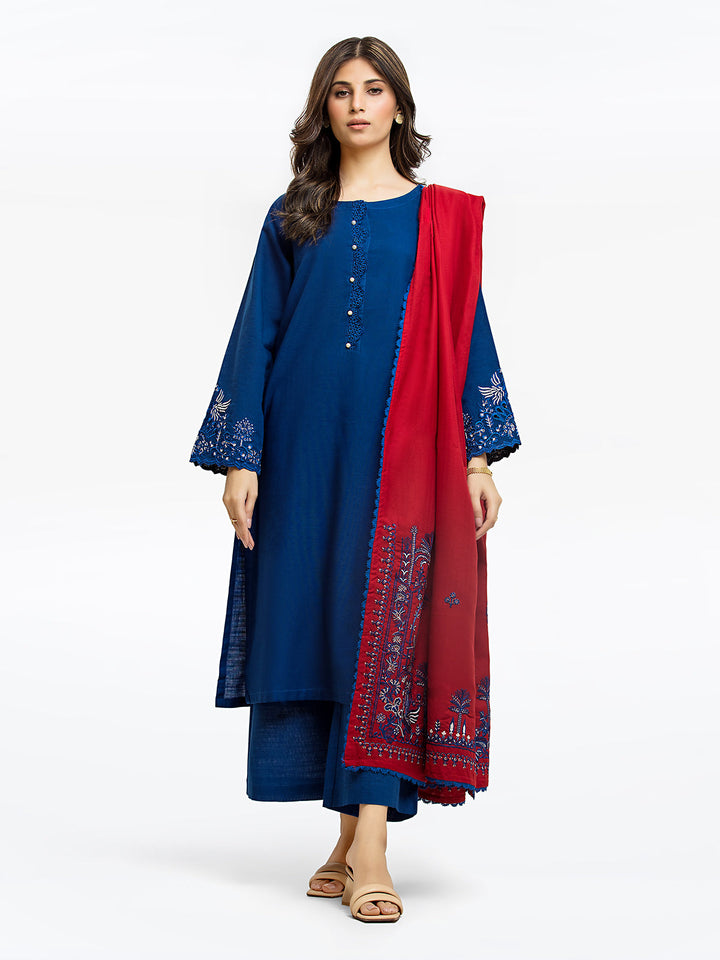 Pret 3Pc Embroidered Khaddar Suit - EWTKE23-68800-3P