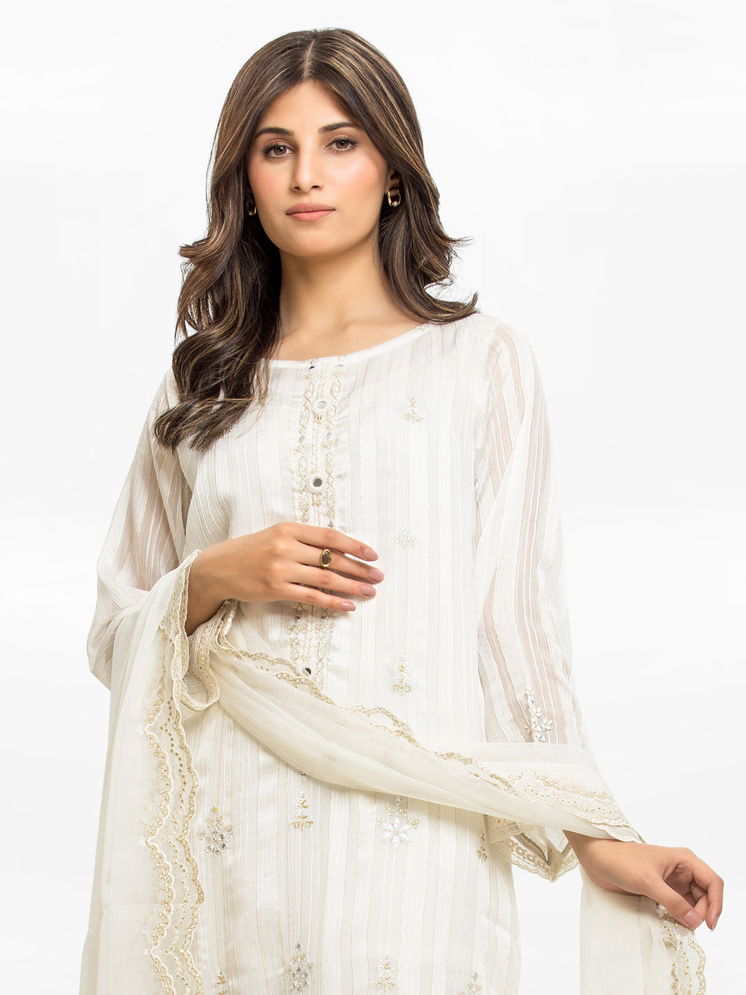 Pret 2Pc Embroidered Wrinkle Chiffon Shirt Dupatta - EWTKE23-69514SD