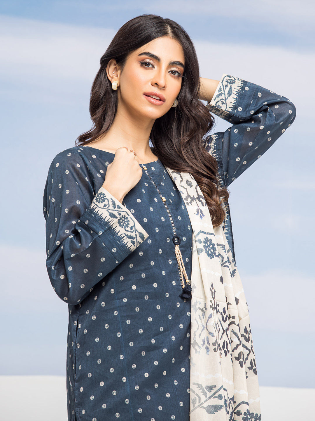 EWU24A1-28208-3P Unstitched Navy Printed Lawn 3 Piece