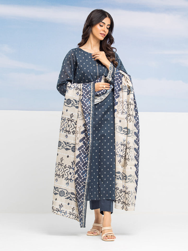 EWU24A1-28208-3P Unstitched Navy Printed Lawn 3 Piece