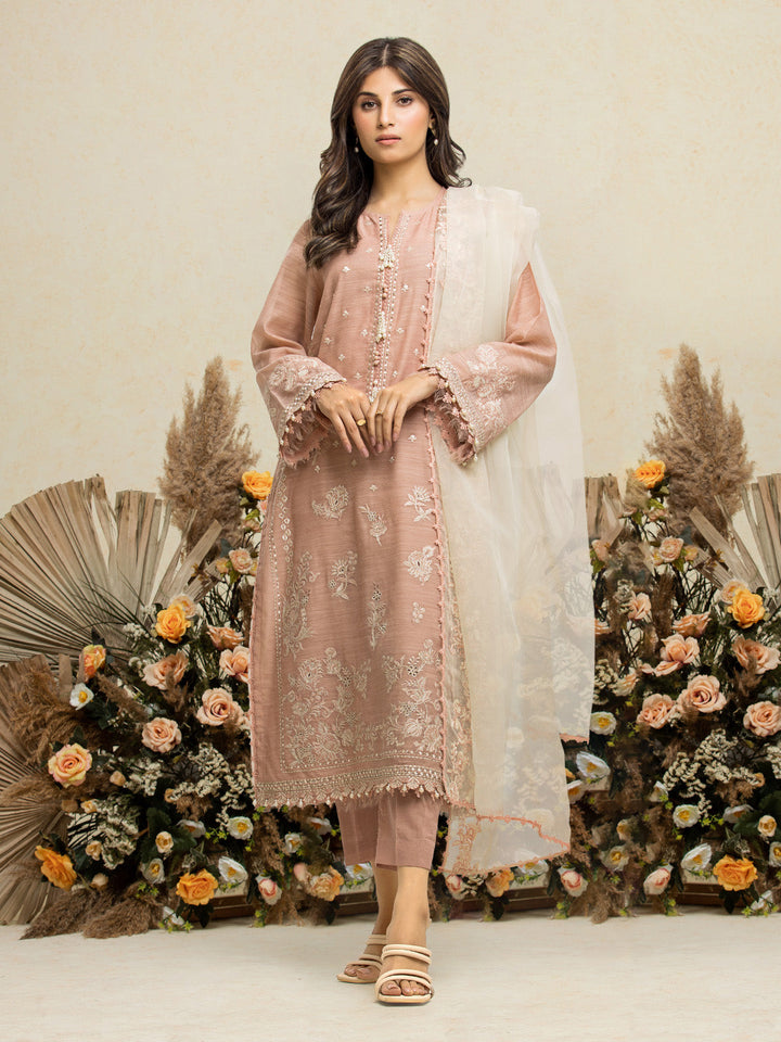 EWU24V6-28735-3P Unstitched Peach Embroidered Chanderi 3 Piece