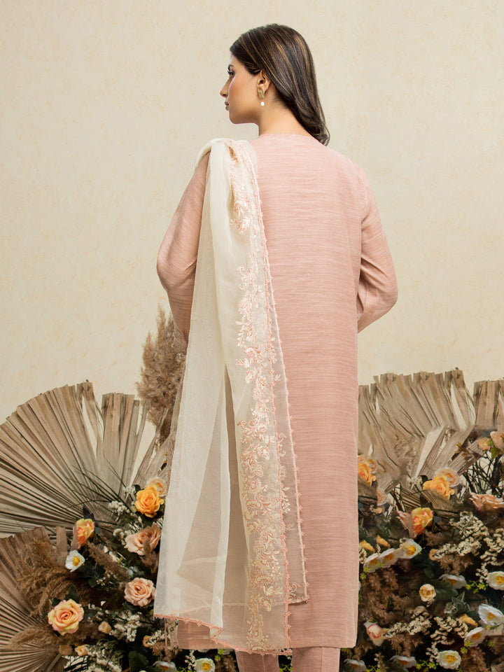 EWU24V6-28735-3P Unstitched Peach Embroidered Chanderi 3 Piece