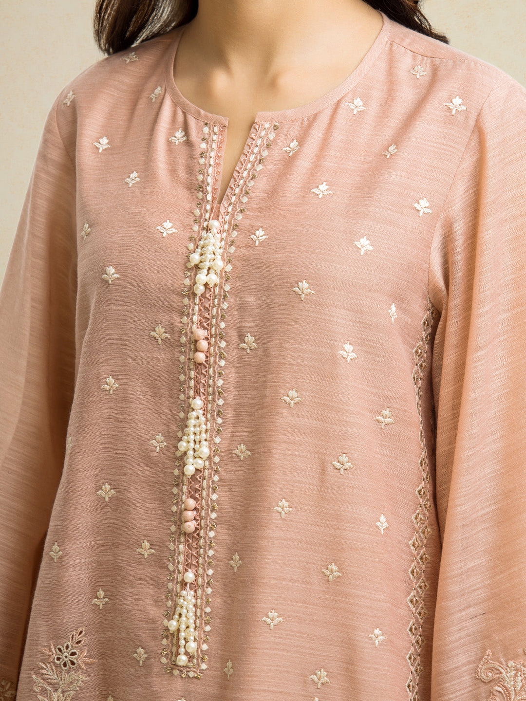 EWU24V6-28735-3P Unstitched Peach Embroidered Chanderi 3 Piece