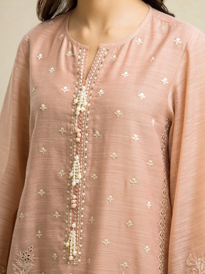 EWU24V6-28735-3P Unstitched Peach Embroidered Chanderi 3 Piece