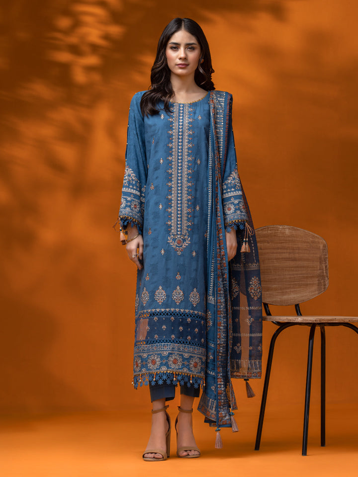 EWU24V7-26742-3P Unstitched Blue Embroidered Dobby 3 Piece