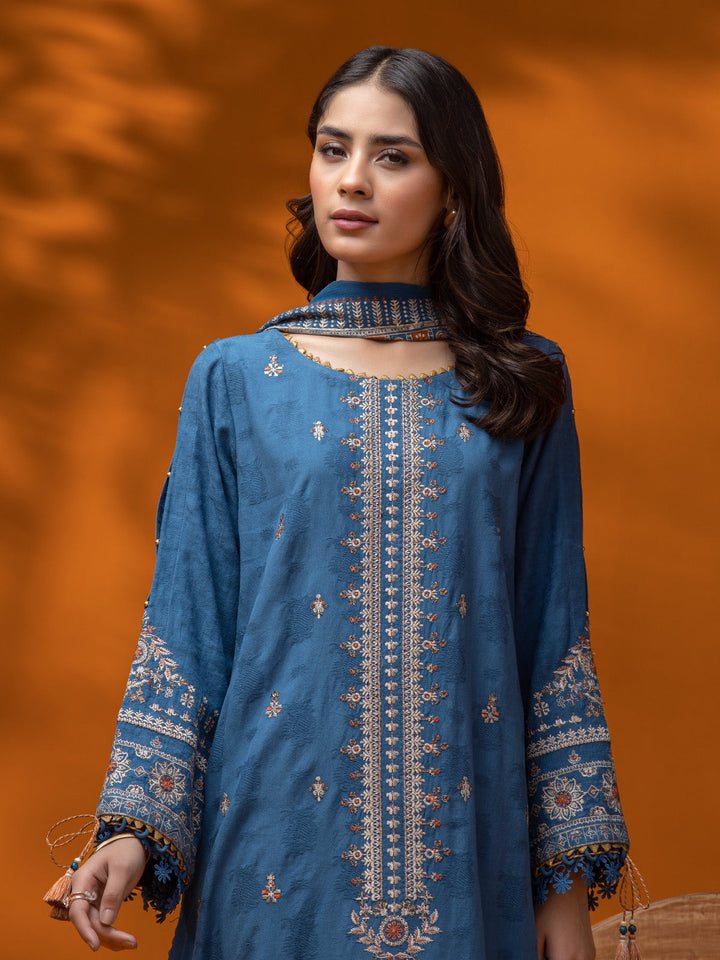 EWU24V7-26742-3P Unstitched Blue Embroidered Dobby 3 Piece