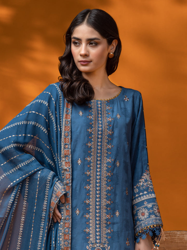 EWU24V7-26742-3P Unstitched Blue Embroidered Dobby 3 Piece