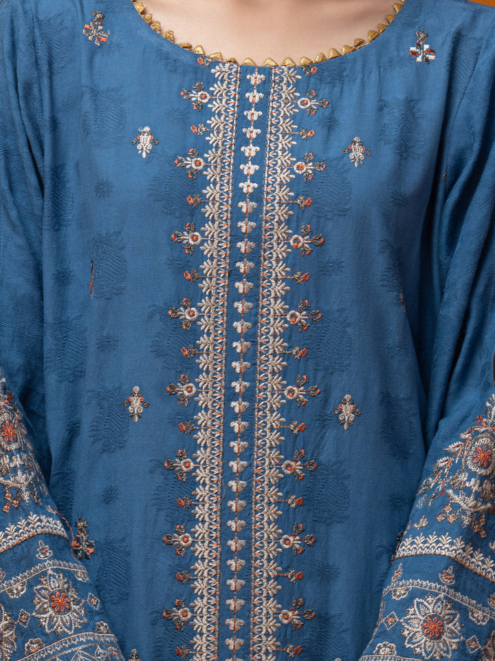 EWU24V7-26742-3P Unstitched Blue Embroidered Dobby 3 Piece
