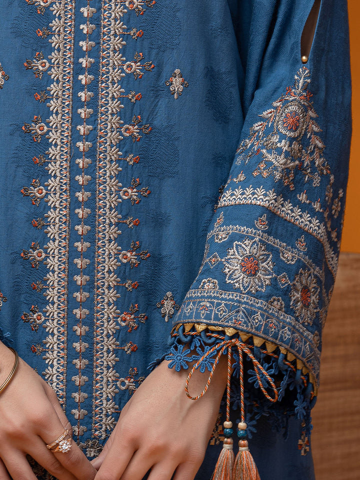 EWU24V7-26742-3P Unstitched Blue Embroidered Dobby 3 Piece