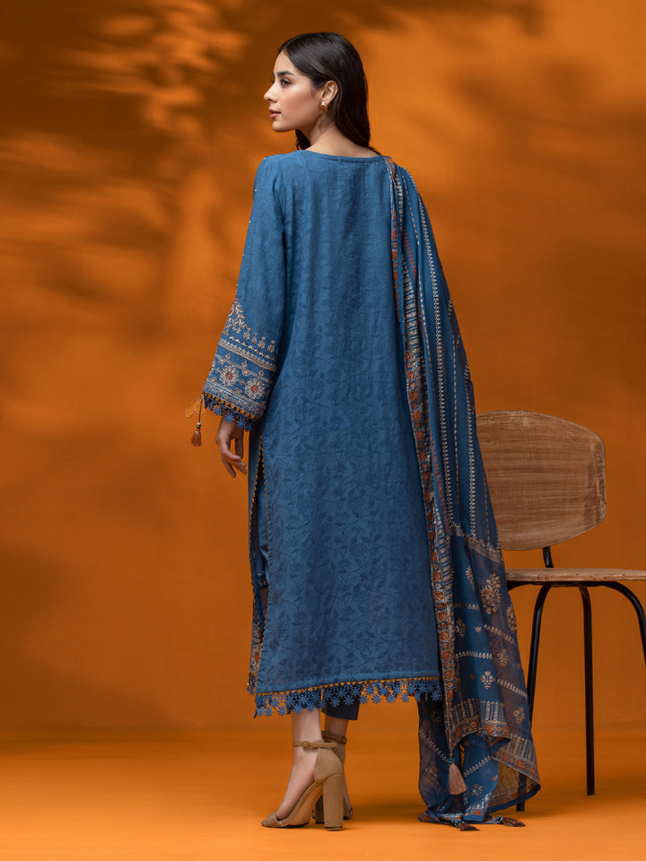 EWU24V7-26742-3P Unstitched Blue Embroidered Dobby 3 Piece