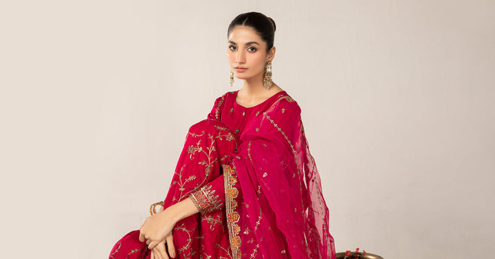 3 PIECE EMBROIDERED DOBBY LAWN SUIT | DW-EF24-105