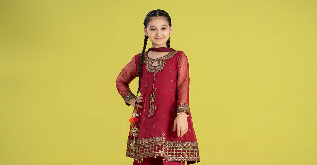 3 PIECE EMBROIDERED ORGANZA SUIT | MKS-EF24-16