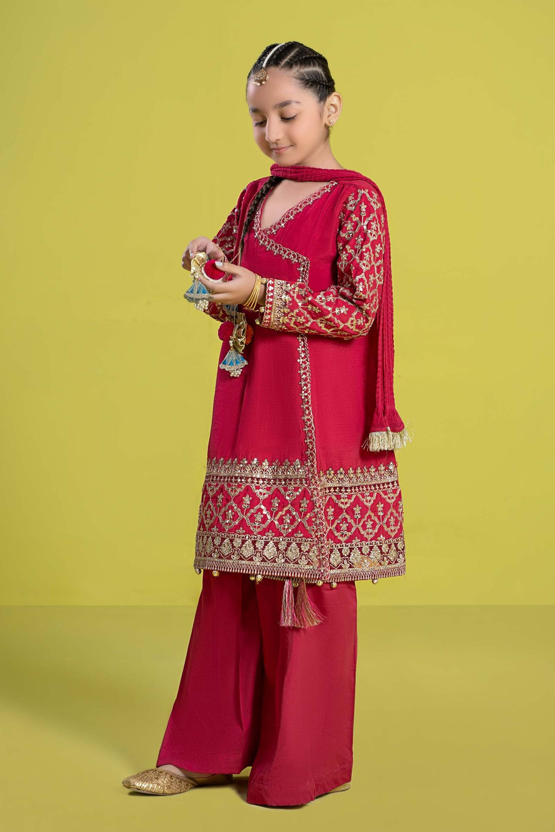 3 PIECE EMBROIDERED RAW SILK SUIT | MKS-EF24-31