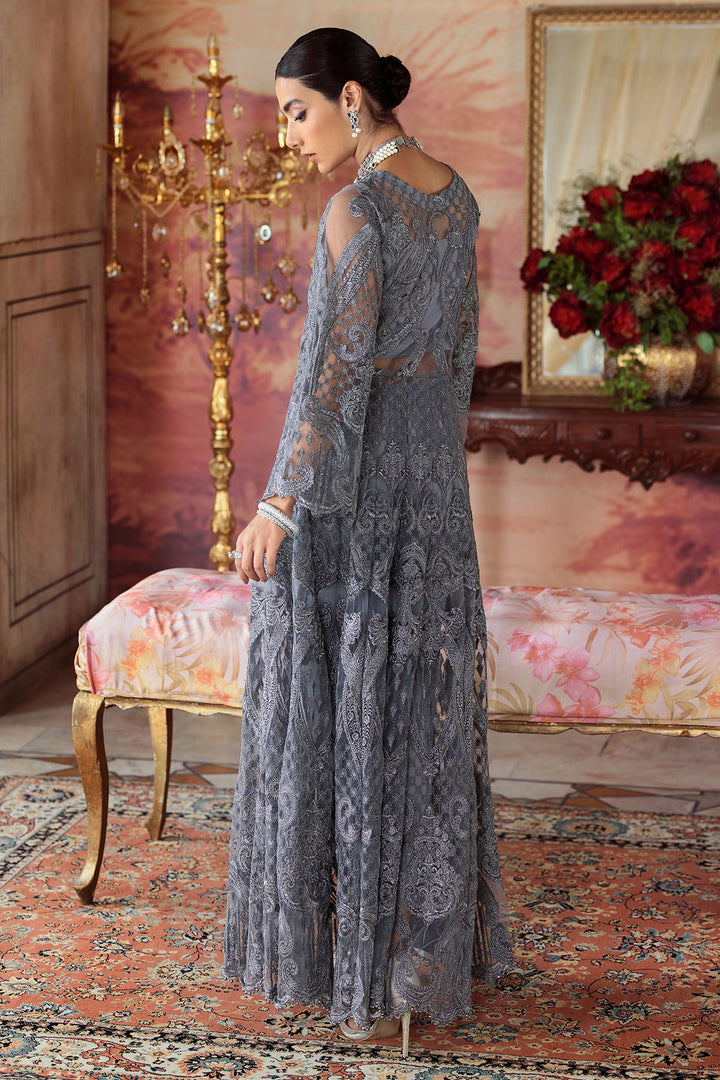 3224-GREY EMBROIDERED SILK NET FABRIC