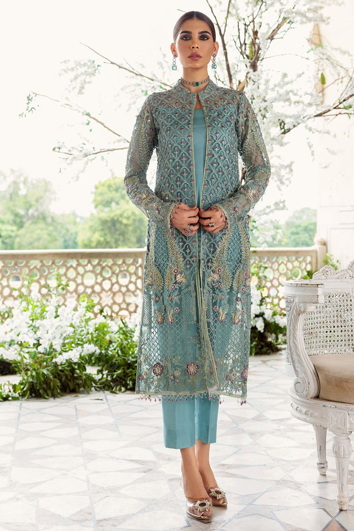 3225-SKY-BLUE EMBROIDERED SILK NET FABRIC