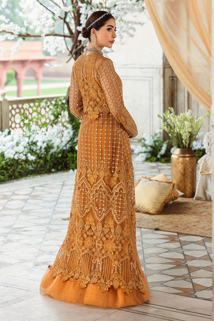 3349-MUSTARD EMBROIDERED SILK NET FABRIC