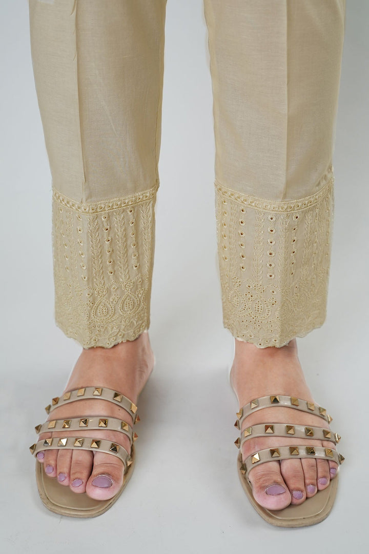 3676-SKIN EMBROIDERED COTTON TROUSER STITCHED