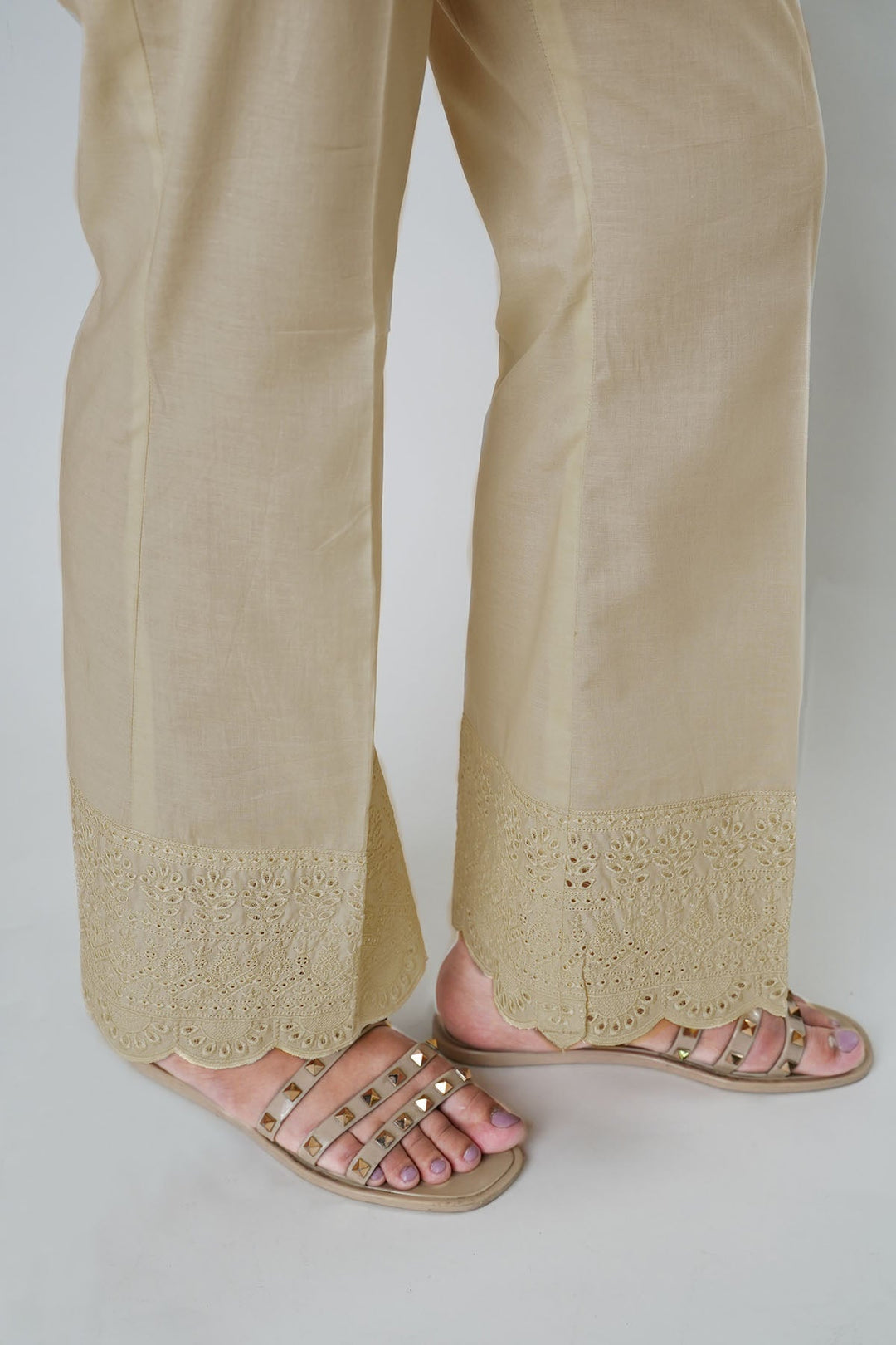 3678-SKIN EMBROIDERED COTTON TROUSER STITCHED