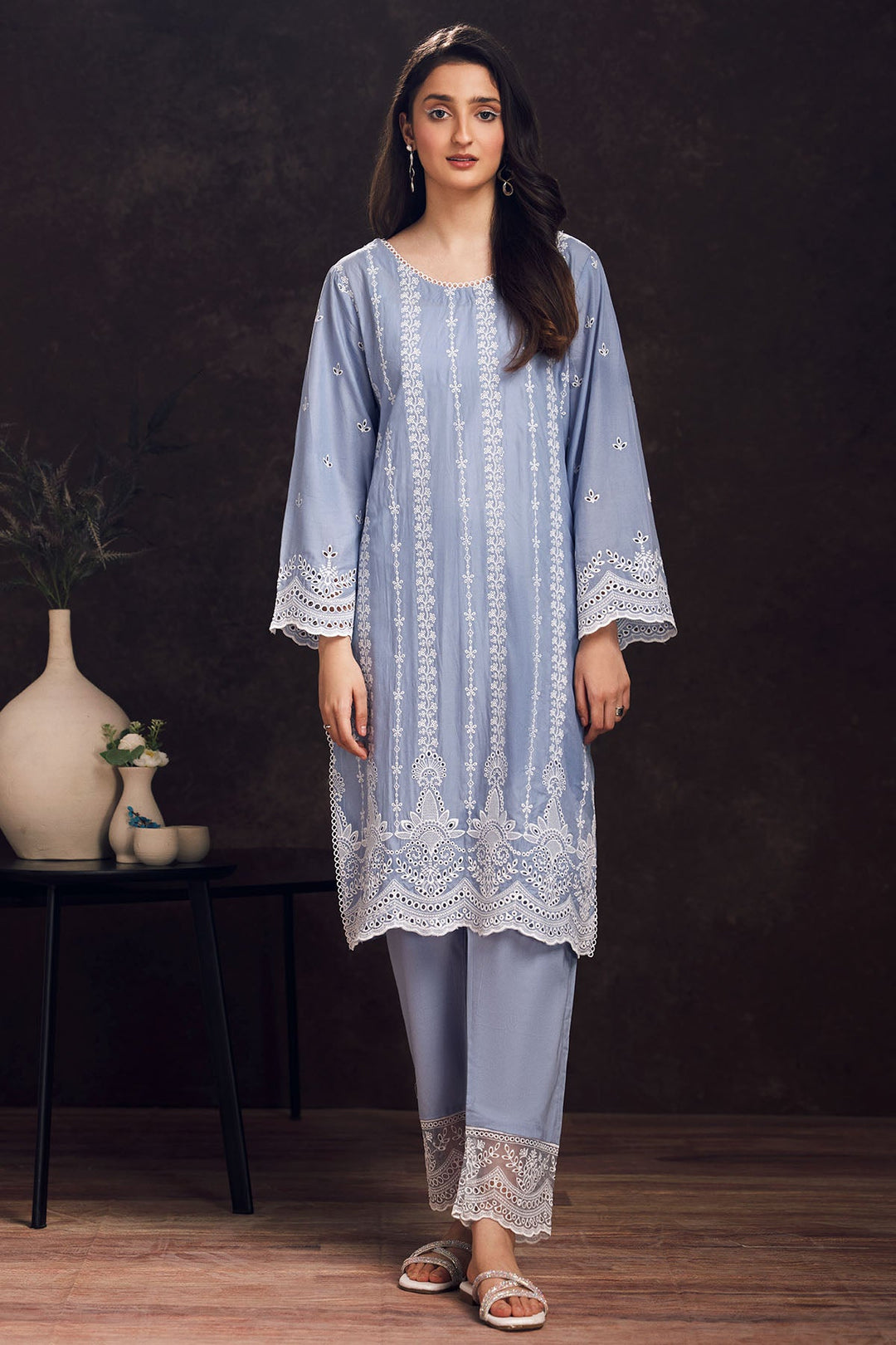 3986-GREY SCHIFFLI EMBROIDERED LAWN STITCHED