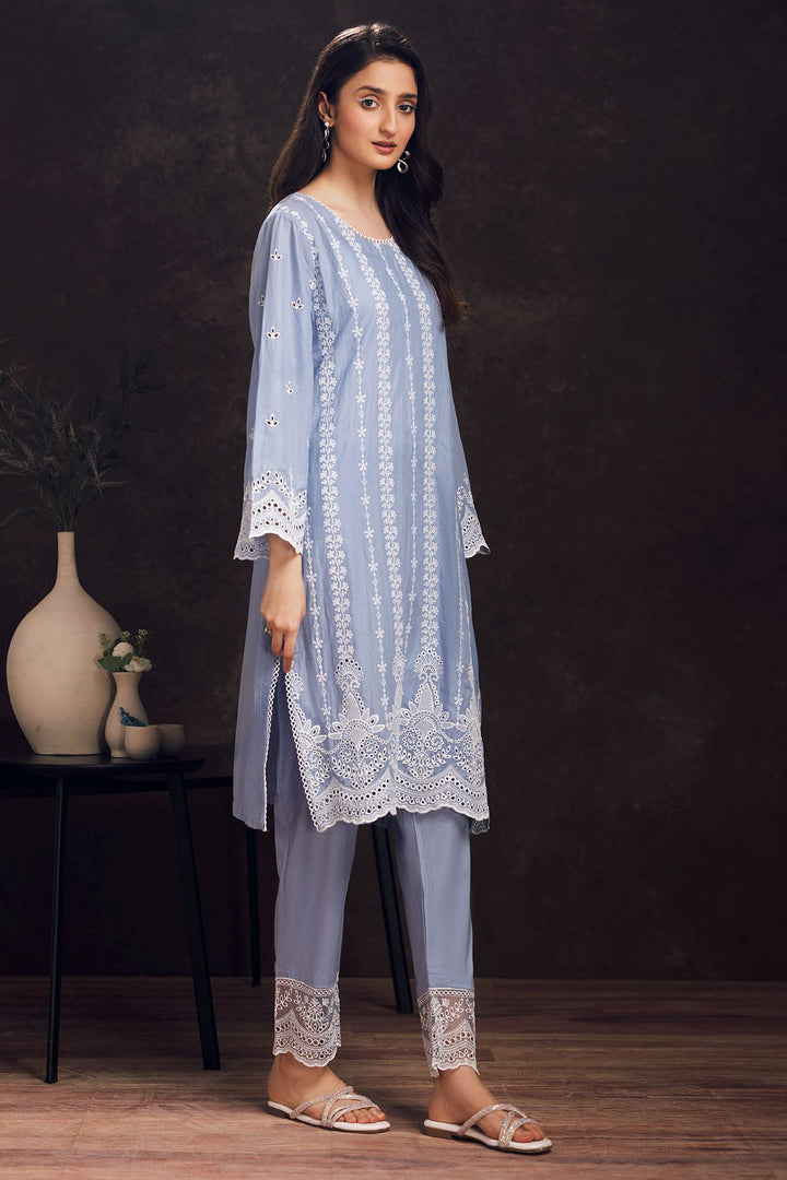 3986-GREY SCHIFFLI EMBROIDERED LAWN STITCHED