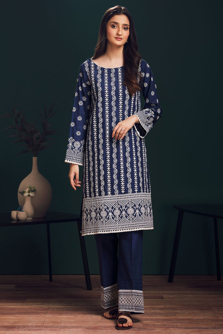 3987-NAVY-BLUE SCHIFFLI EMBROIDERED LAWN STITCHED