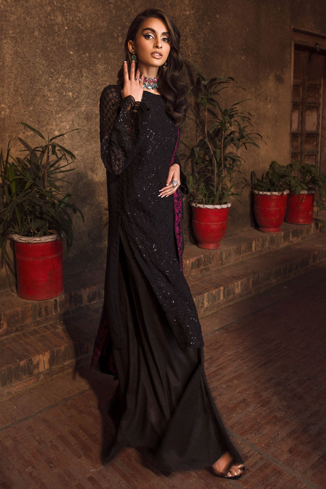 4128-GEET EMBROIDERED BEMBERG CHIFFON UNSTITCHED