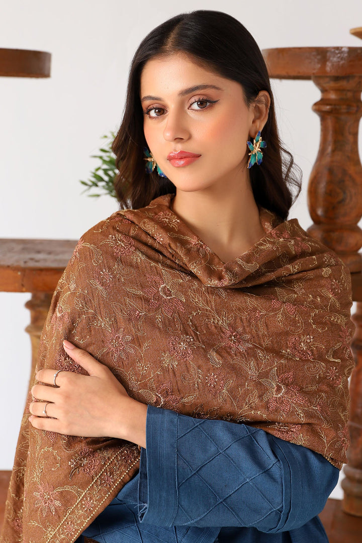 4198-LAMIA EMBROIDERED KARANDI SHAWL