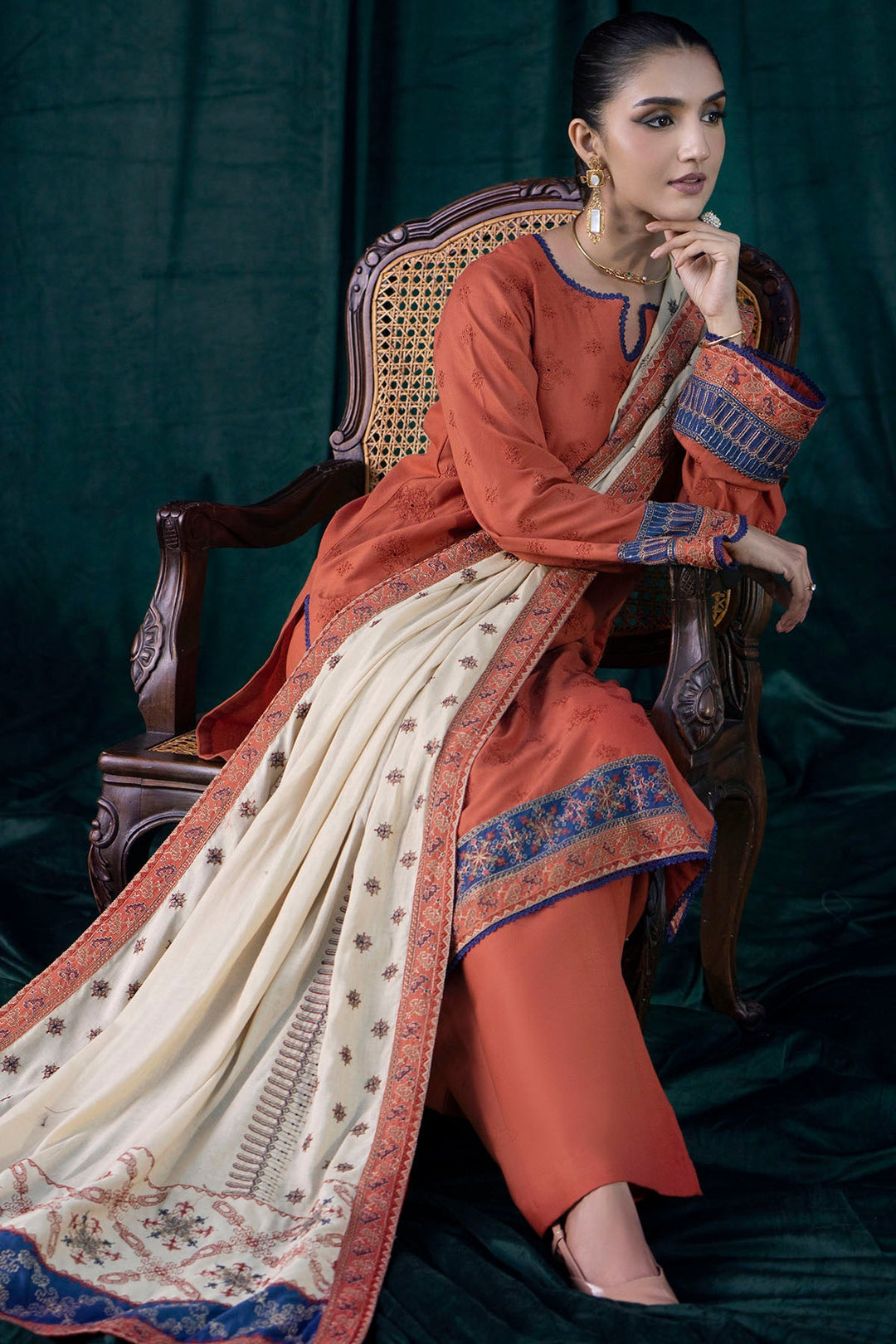 4351-RUMI EMBROIDERED KHADDAR STITCHED