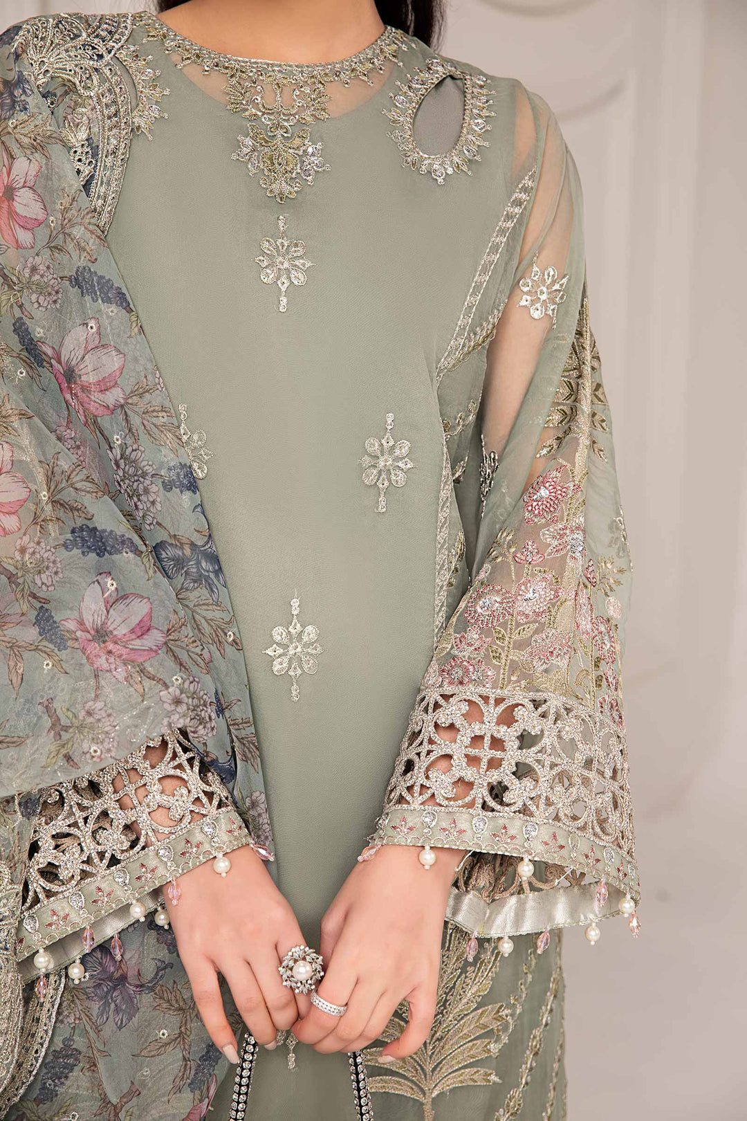 3 PIECE EMBROIDERED ORGANZA SUIT | SF-EF24-12