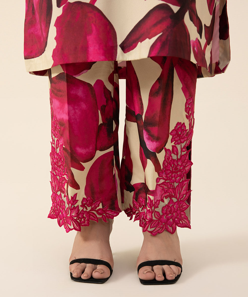 2 Piece - Embroidered Silk Suit