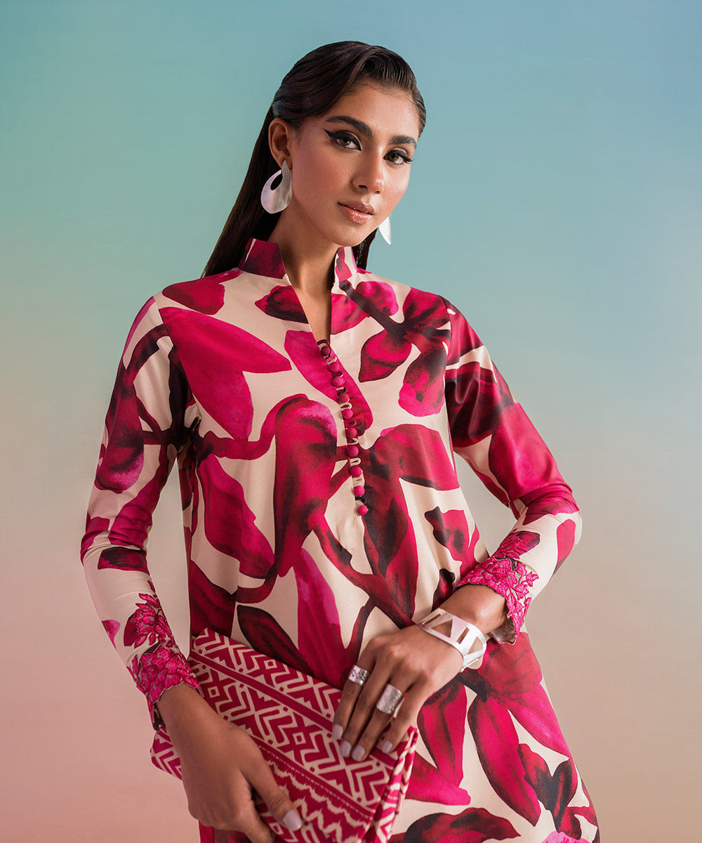 2 Piece - Embroidered Silk Suit