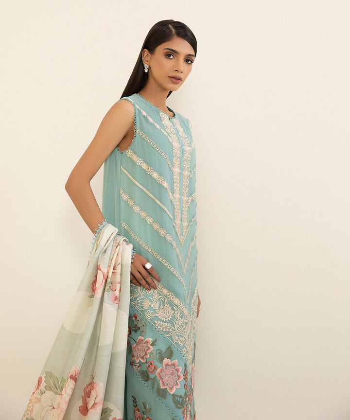 3 Piece - Embroidered Chiffon Suit