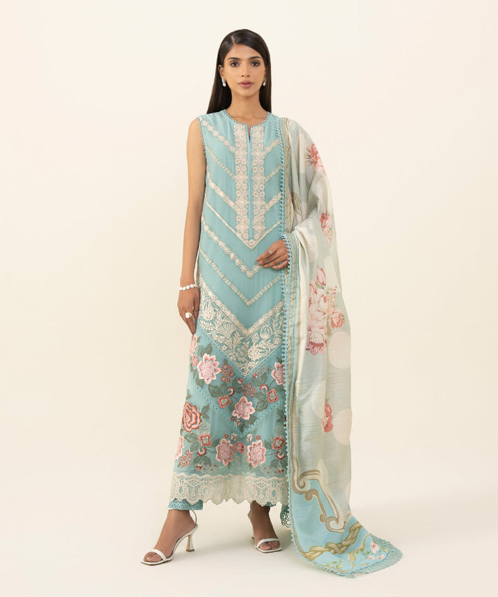 3 Piece - Embroidered Chiffon Suit