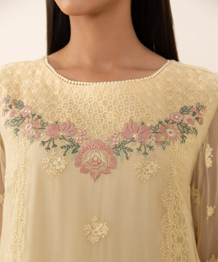 3 Piece - Embroidered Chiffon Suit