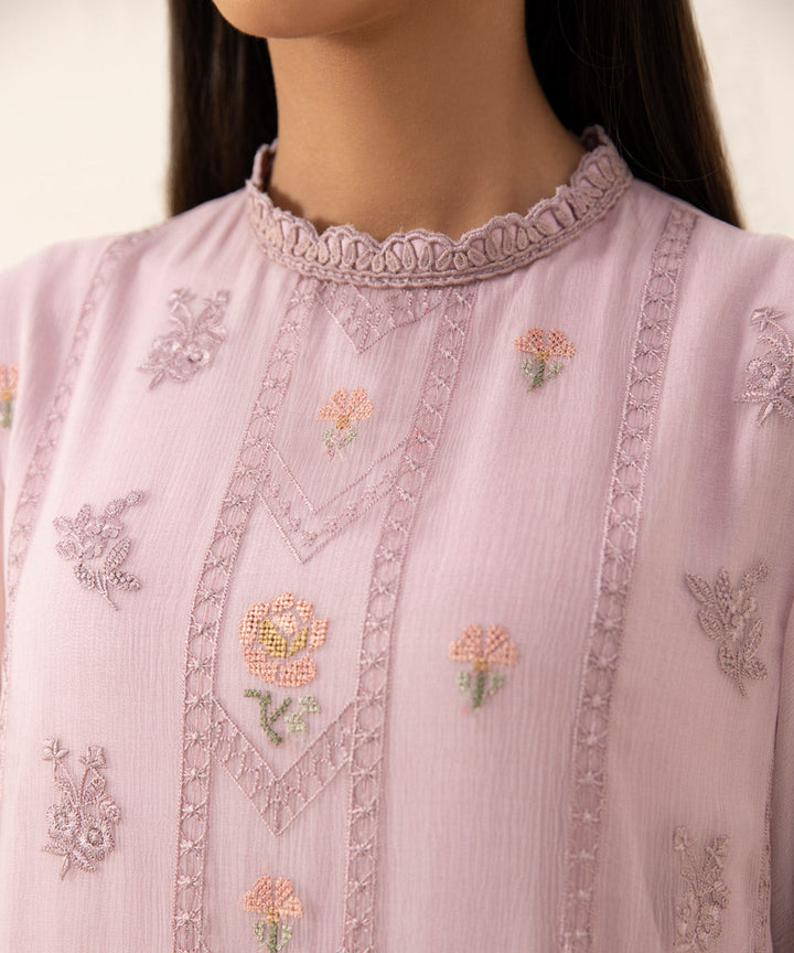 3 Piece - Embroidered Chiffon Suit