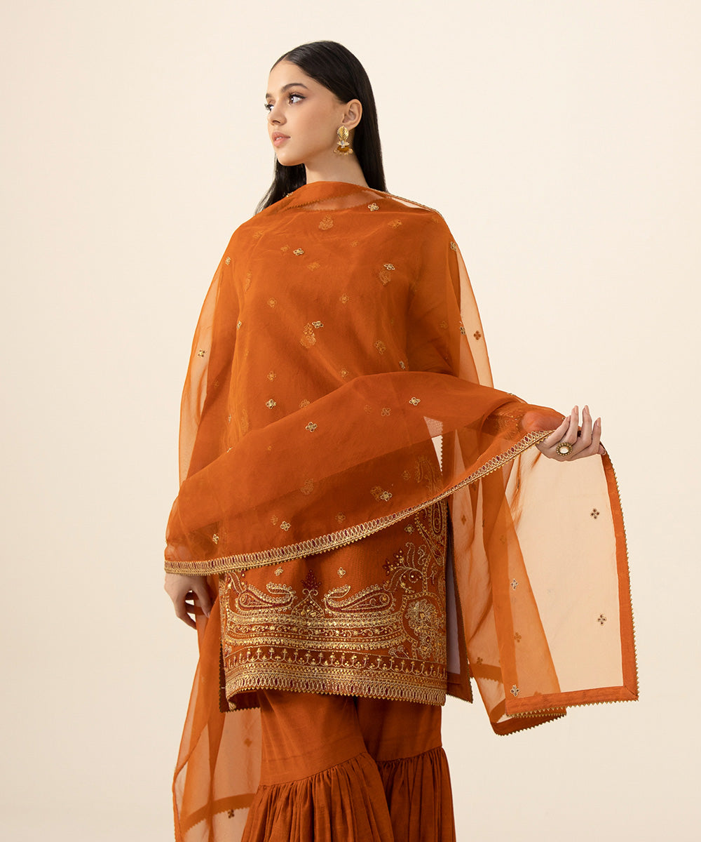 3 Piece - Embroidered Khaddi Net Suit